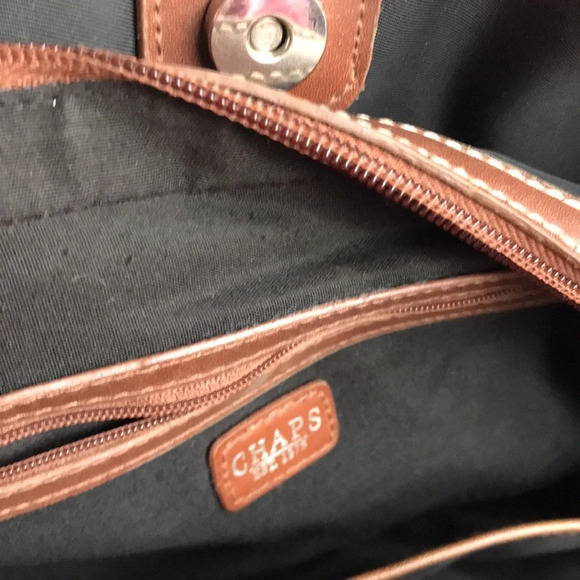Chaps black nylon bag with brown trim, silver-tone hardware - Picture 7 of 7